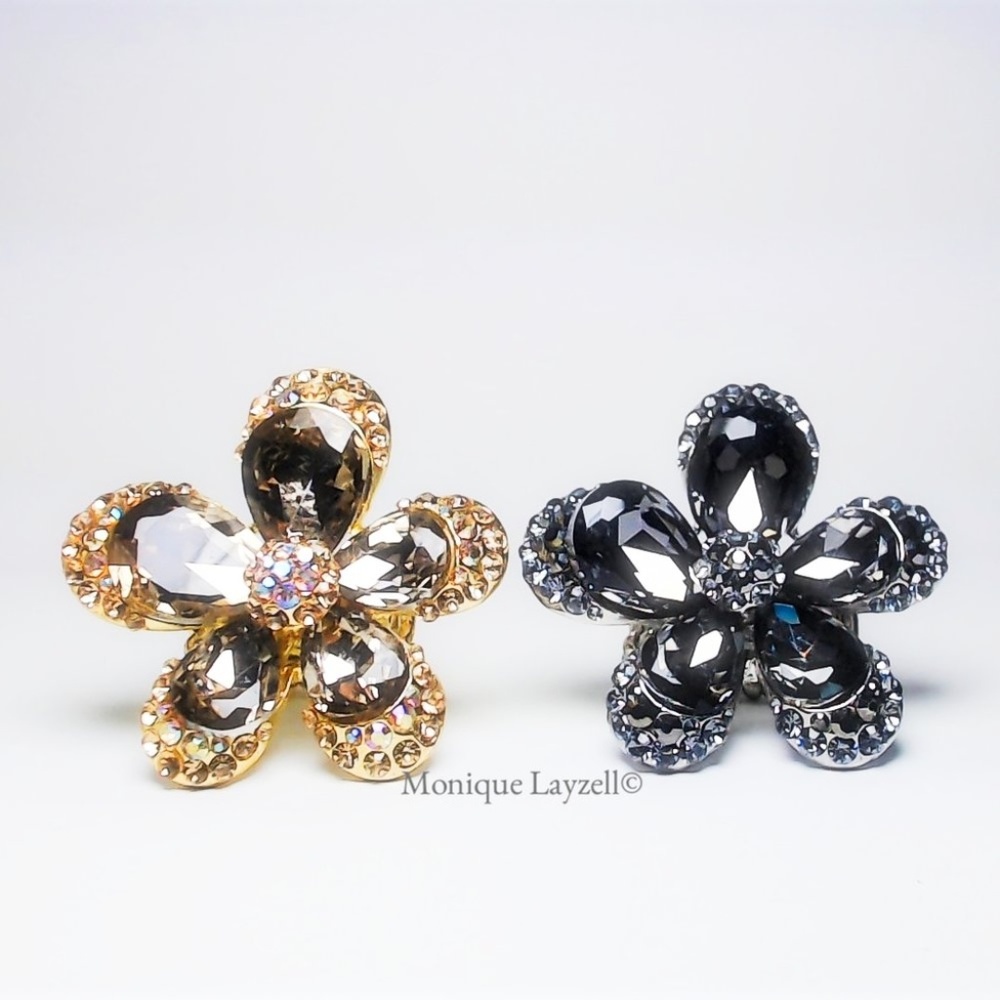 Crystal Flower free size Cocktail Ring Crystal set